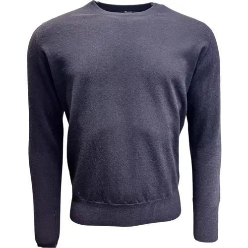 Navy Crew Neck Lambswoll Pullover , Herren, Größe: L - William Lockie - Modalova