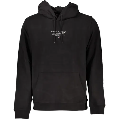 Schwarzer Hoodie mit Logo-Print , Herren, Größe: XL - Tommy Hilfiger - Modalova