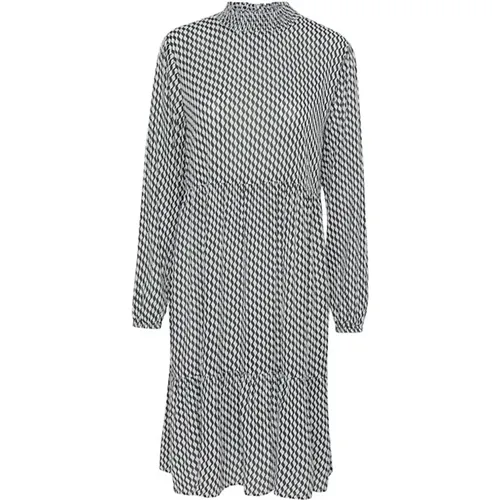 Kleid mit Smock-Kragen und Wellenmuster , Damen, Größe: S - Kaffe - Modalova