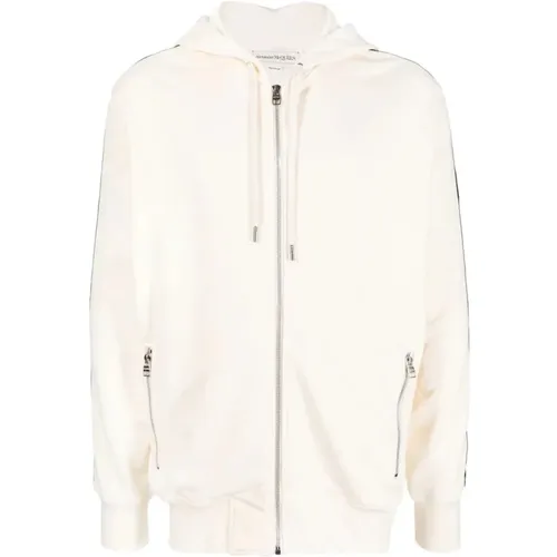 Stone Hooded Top with Tape Detail , male, Sizes: S, M - alexander mcqueen - Modalova