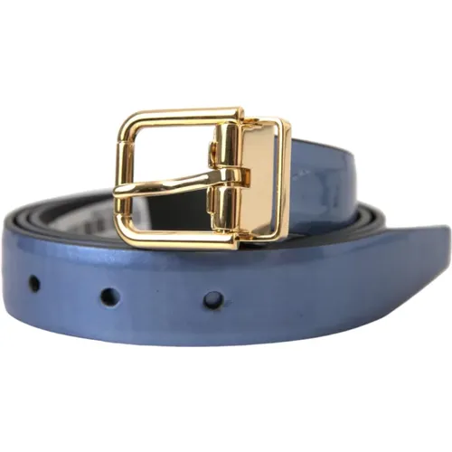 Metallisch Blauer Ledergürtel mit Goldener Schnalle - Dolce & Gabbana - Modalova