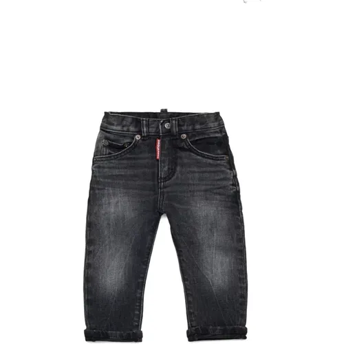 Schwarze abgedunkelte Jeans,Kinder Schwarze Denim Roll-Up Jeans - Dsquared2 - Modalova