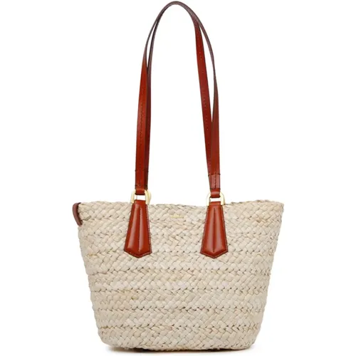 Straw Bucket Bag with Calfskin Details , female, Sizes: ONE SIZE - Max Mara - Modalova