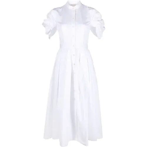 Weiße Baumwollpopeline-Kleid mit Logo-geprägten Knöpfen - alexander mcqueen - Modalova