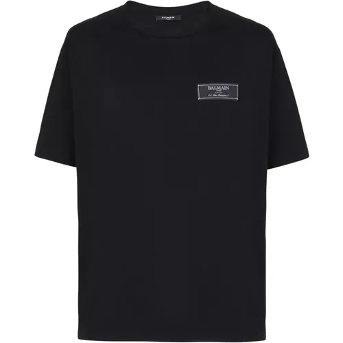 T-Shirt mit -Etikett , Herren, Größe: 2XL - Balmain - Modalova