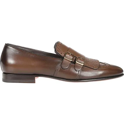 Dunkelbraune Double Monks Strap Schuhe , Herren, Größe: 42 EU - Santoni - Modalova