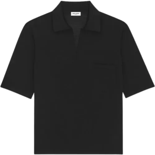 Schwarzes Woll V-Ausschnitt Polo Shirt - Saint Laurent - Modalova