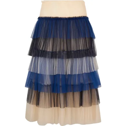 High-Waisted Tulle Skirt Cobalt Blue , female, Sizes: S - Elisabetta Franchi - Modalova