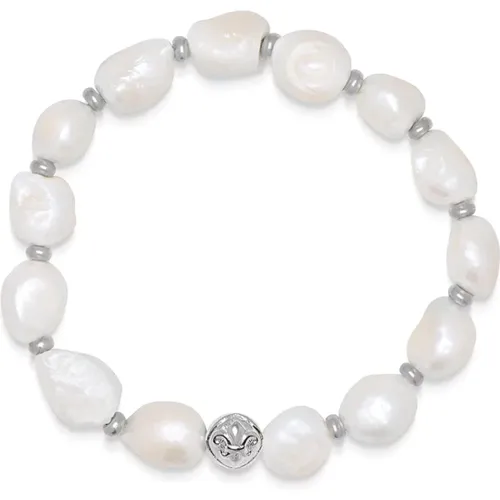 Baroque Pearl Silver Wristband Bracelet , male, Sizes: L, XL - Nialaya - Modalova