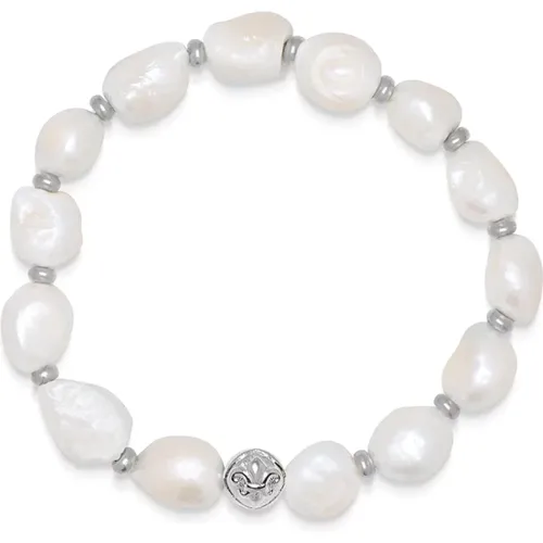 Baroque Pearl Silver Wristband Bracelet , male, Sizes: L, XL, M - Nialaya - Modalova