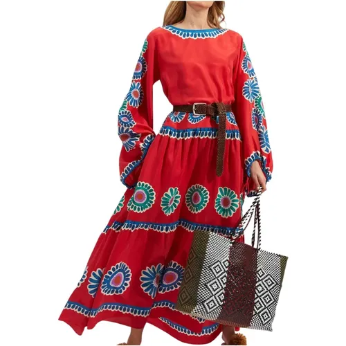 Vesta Kleid (Platziert),Romantisches Seidenkleid mit Fliesen - La DoubleJ - Modalova