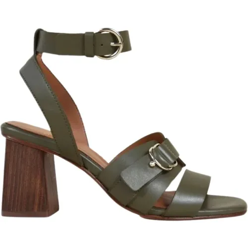 Micaela Leather Sandals with Square Wooden Heel , female, Sizes: 8 UK - Anaki - Modalova