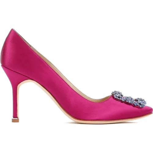 Satin Crystal Buckle Pumps , female, Sizes: 3 UK - Manolo Blahnik - Modalova