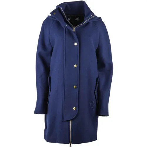 Blaue Wolljacke Mantel , Damen, Größe: S - Love Moschino - Modalova