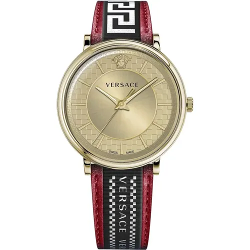 Men's V-Circle Watch Red Leather , male, Sizes: ONE SIZE - Versace - Modalova