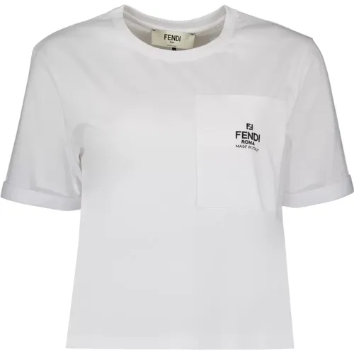 Besticktes Logo Rundhals T-shirt , Damen, Größe: S - Fendi - Modalova