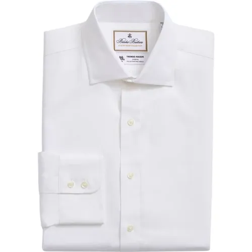 Weißes Regular Fit Thomas Mason Baumwollhemd mit englischem Spreizkragen , Herren, Größe: XL - Brooks Brothers - Modalova