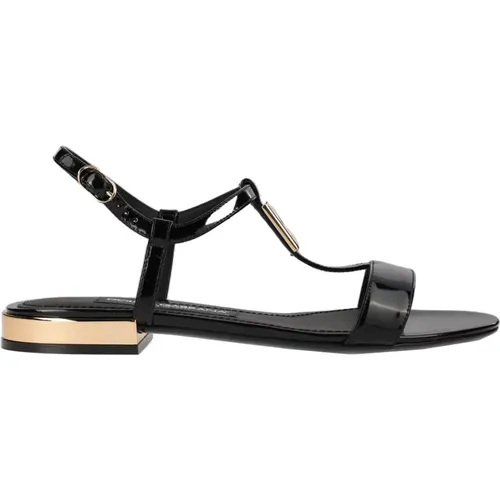 Schwarze Sandale - Regular Fit - Geeignet für Warmes Klima - 100% Leder , Damen, Größe: 36 EU - Dolce & Gabbana - Modalova