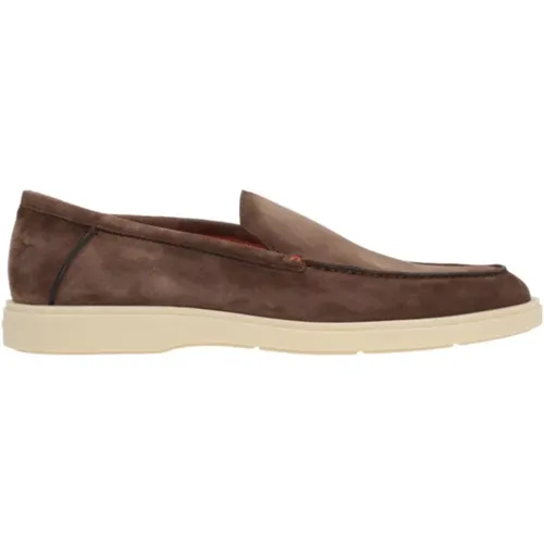 Braune Wildleder-Loafer mit Mandelzehen , Herren, Größe: 41 1/2 EU - Santoni - Modalova