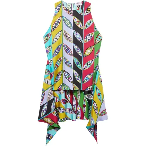 Girandole print sleeveless silk twill top , female, Sizes: XS - EMILIO PUCCI - Modalova