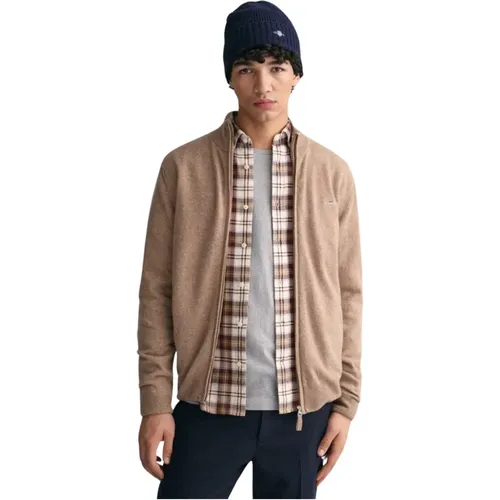 Superfine Lambswool Zip Cardigan , male, Sizes: S, M, L, 2XL, XL - Gant - Modalova