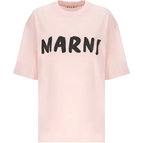 Cotton T-shirt with Printed Logo , female, Sizes: XS - Marni - Modalova