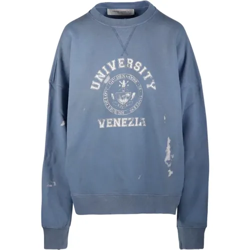 Vintage College Print Crew Neck Sweatshirt , Damen, Größe: L - Golden Goose - Modalova