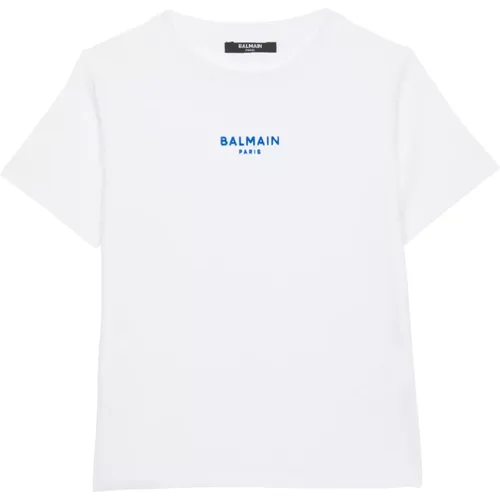 T-Shirt mit flockigem Paris-Logo - Balmain - Modalova