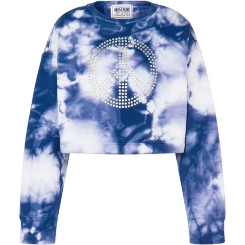 Tie-Dye Cotton Sweatshirt with Crystal Applique , female, Sizes: S, XS, M, L - Moschino - Modalova