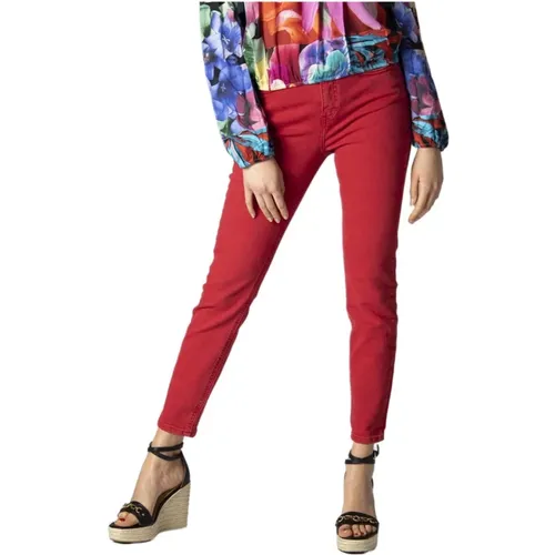 Rote Reißverschluss Knopf Jeans Einfacher Stil , Damen, Größe: 2XS - Desigual - Modalova