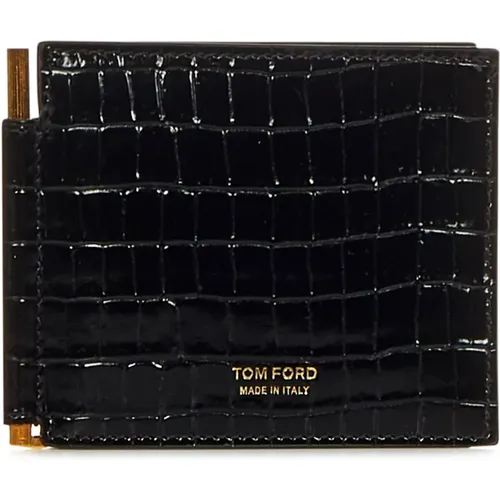 Schwarze Krokodil-geprägte Bifold Geldbörse - Tom Ford - Modalova