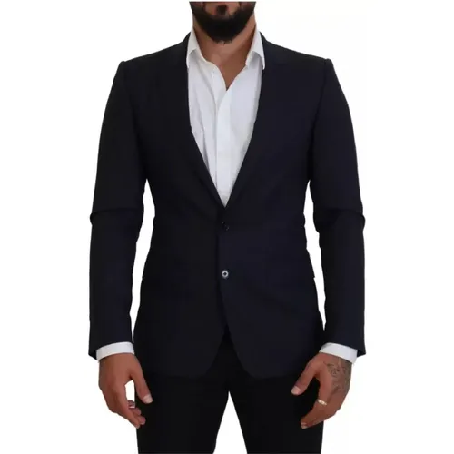 Blauer Woll Slim Fit Formeller Blazer - Dolce & Gabbana - Modalova