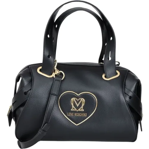 Schwarze Handtasche mit Herzplakette , Damen, Größe: ONE Size - Love Moschino - Modalova