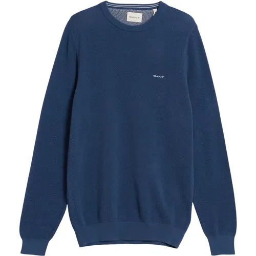 Cotton Pique C-Neck Sweatshirt , male, Sizes: M, XL, 3XL, 2XL, L - Gant - Modalova