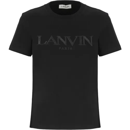 Schwarzes Baumwoll-T-Shirt mit gesticktem Logo , Damen, Größe: XS - Lanvin - Modalova