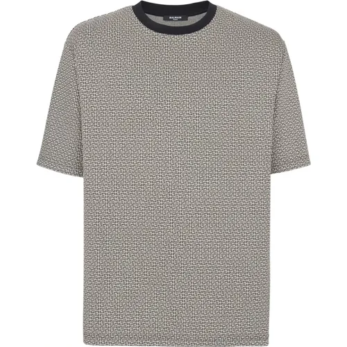 T-Shirt aus Jacquard mit Mini-Monogramm,Monogramm Jacquard T-shirt - Balmain - Modalova