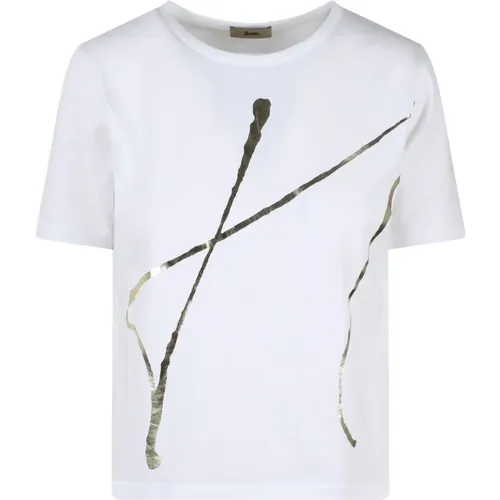 Jersey T-Shirt mit laminiertem Druck,Weißes T-Shirt - Herno - Modalova