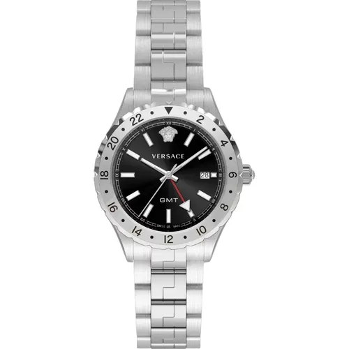 Hellenyium GMT Silver/Black Watch , male, Sizes: ONE SIZE - Versace - Modalova