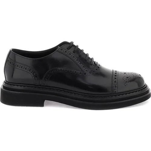 Gebürstete Leder Brogue Oxford Schnürschuhe , Herren, Größe: 44 EU - Dolce & Gabbana - Modalova