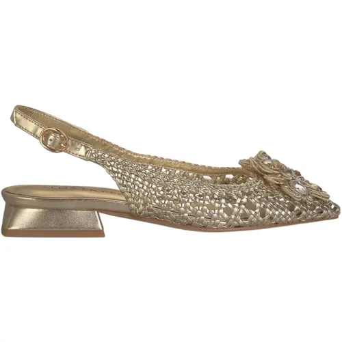 Raffia Flat Shoe with Jewel Flower , female, Sizes: 4 UK, 9 UK, 8 UK, 6 UK, 5 UK, 3 UK, 7 UK, 2 UK - Alma en Pena - Modalova