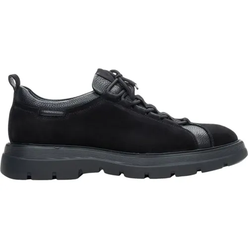 Herren Schwarze Sneakers aus Nubukleder und Echtem Leder mit Elastischer Schnürung Er00114194 , Herren, Größe: 41 EU - Estro - Modalova