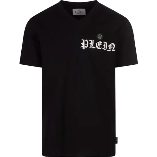 Schwarzes Baumwoll-T-Shirt mit Logodruck , Herren, Größe: S - Philipp Plein - Modalova