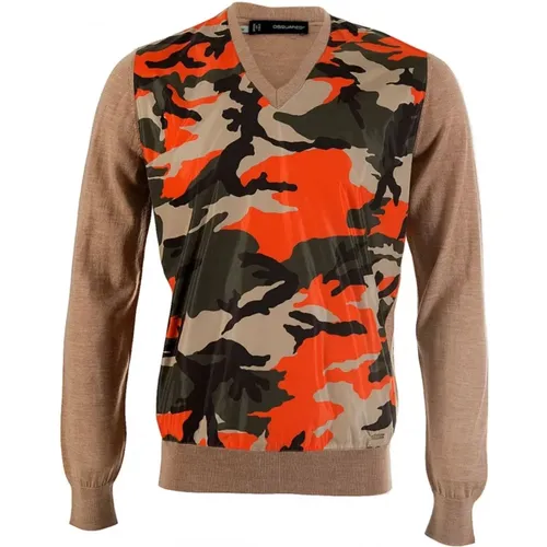 Camouflage V Neck Jumper , male, Sizes: 2XL - Dsquared2 - Modalova