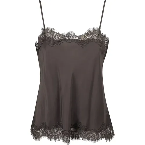 Grey Silk Lace Trim Topwear , female, Sizes: L, S - Gold Hawk - Modalova