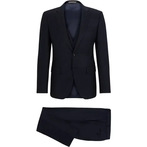 Slim Fit Wool Suit with 2 Buttons , male, Sizes: 2XL, XL, 4XL, 3XL - Hugo Boss - Modalova