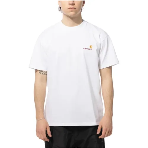 Amerikanisches Script Weißes Bio-Baumwoll-T-Shirt , Herren, Größe: M - Carhartt WIP - Modalova