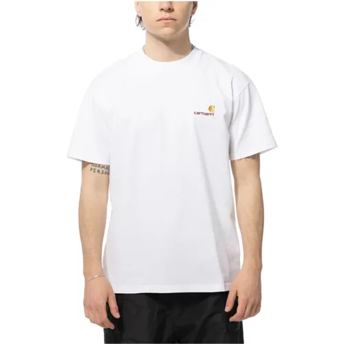 Amerikanisches Script Weißes Bio-Baumwoll-T-Shirt , Herren, Größe: XL - Carhartt WIP - Modalova