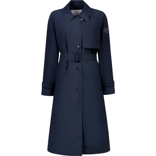 Blaue Melton Polyester Trenchcoat , Damen, Größe: L - Woolrich - Modalova