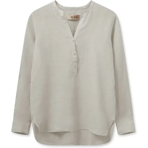 Linen Blouse with V-Neck and Button Panel , female, Sizes: S - MOS MOSH - Modalova