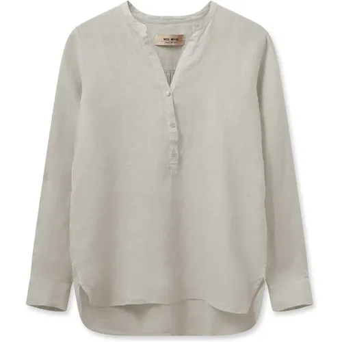 Linen Blouse with V-Neck and Button Panel , female, Sizes: XL, M, S - MOS MOSH - Modalova